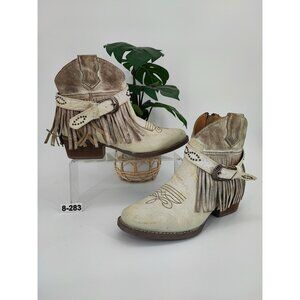 Sterling River Distressed Women’s Leather Fringe Cowboy Ankle Boots Size 8.5M US